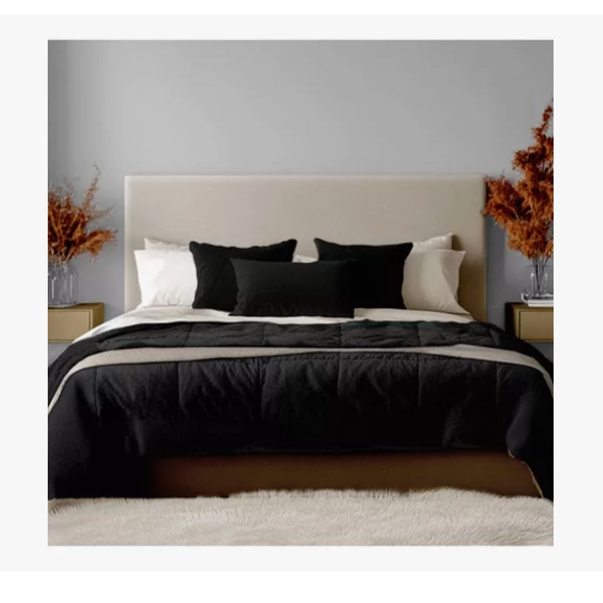 INNOVA - Cubrelecho Térmico Doble Funda Almohadas Cama Doble Inn Home Negro
