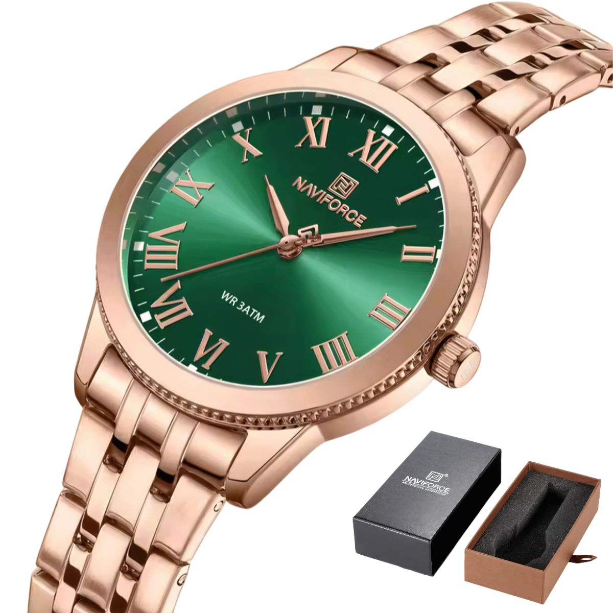 NAVIFORCE - Reloj para mujer elegante Naviforce 5032 acero inoxidable dorado