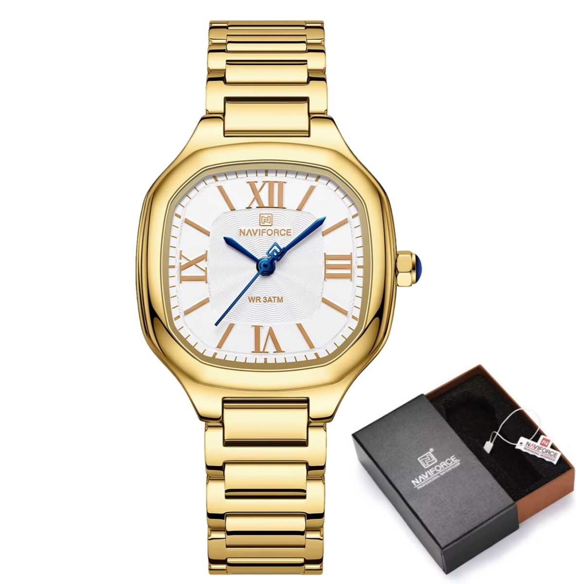 NAVIFORCE - Reloj femenino cuadrado de acero inoxidable moderno Naviforce 5042