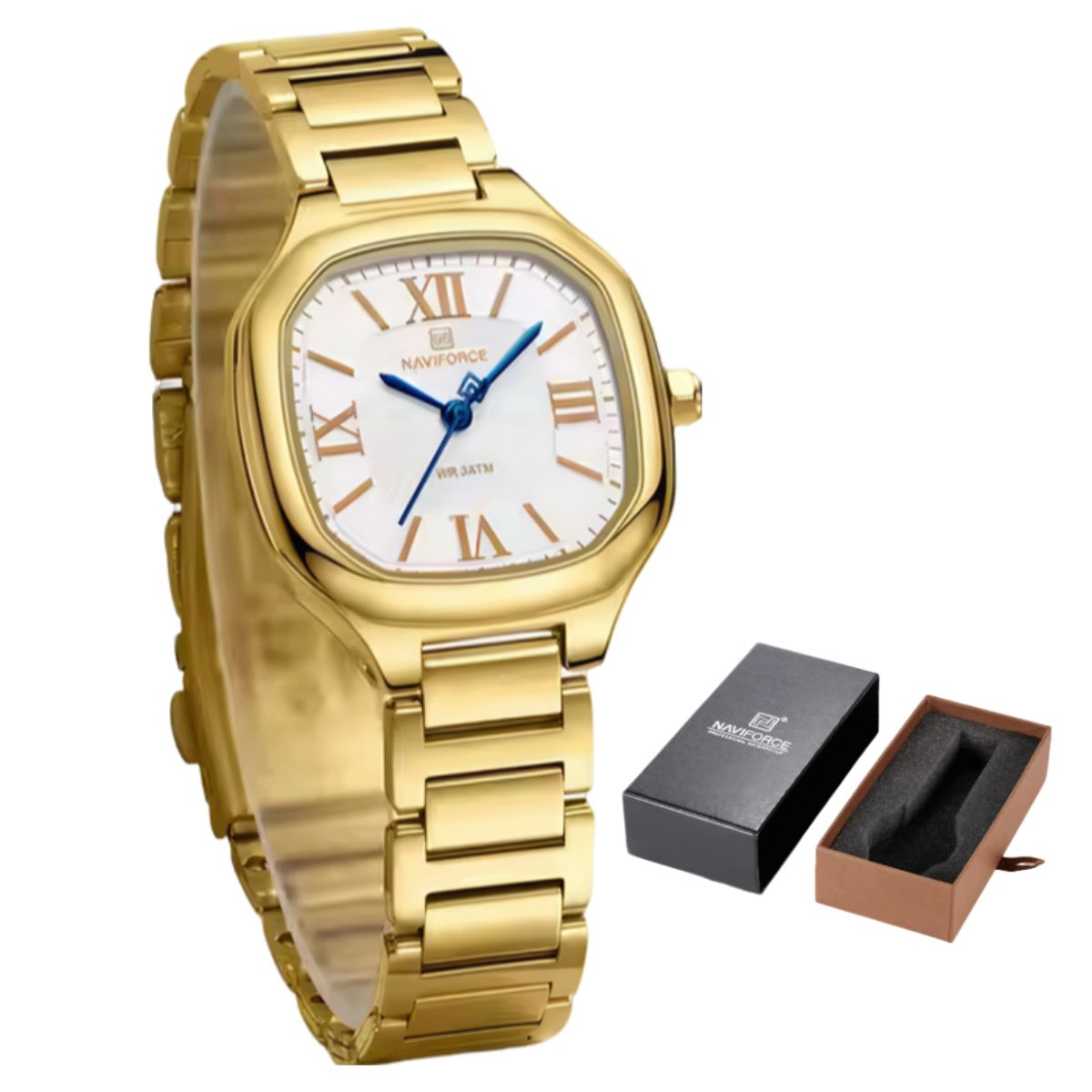NAVIFORCE - Reloj femenino cuadrado de acero inoxidable moderno Naviforce 5042