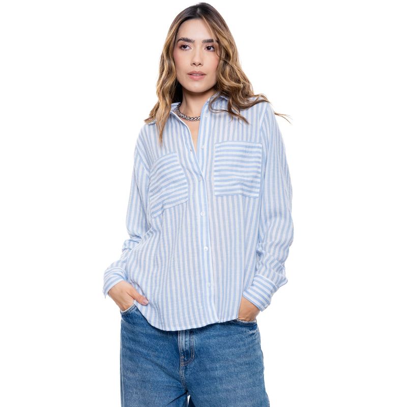COLOR BLUE - Camisa Oversized A Rayas