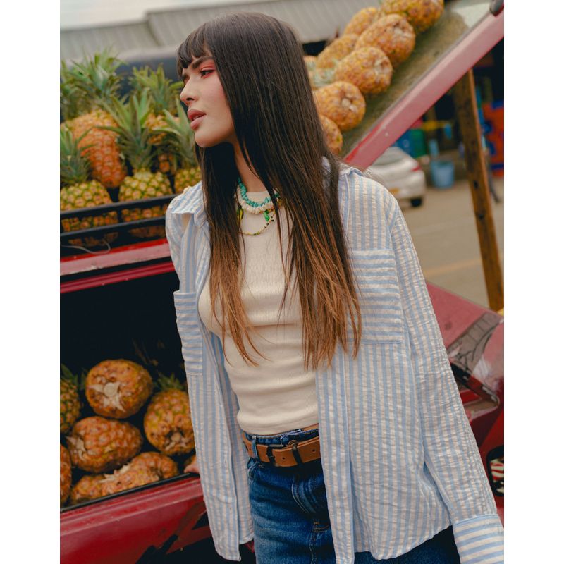COLOR BLUE - Camisa Oversized A Rayas