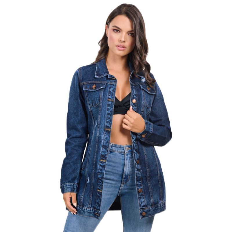 GENERICO - Chaqueta En Jean Índigo Mujer Dama Tipo Gabán Larga Premium