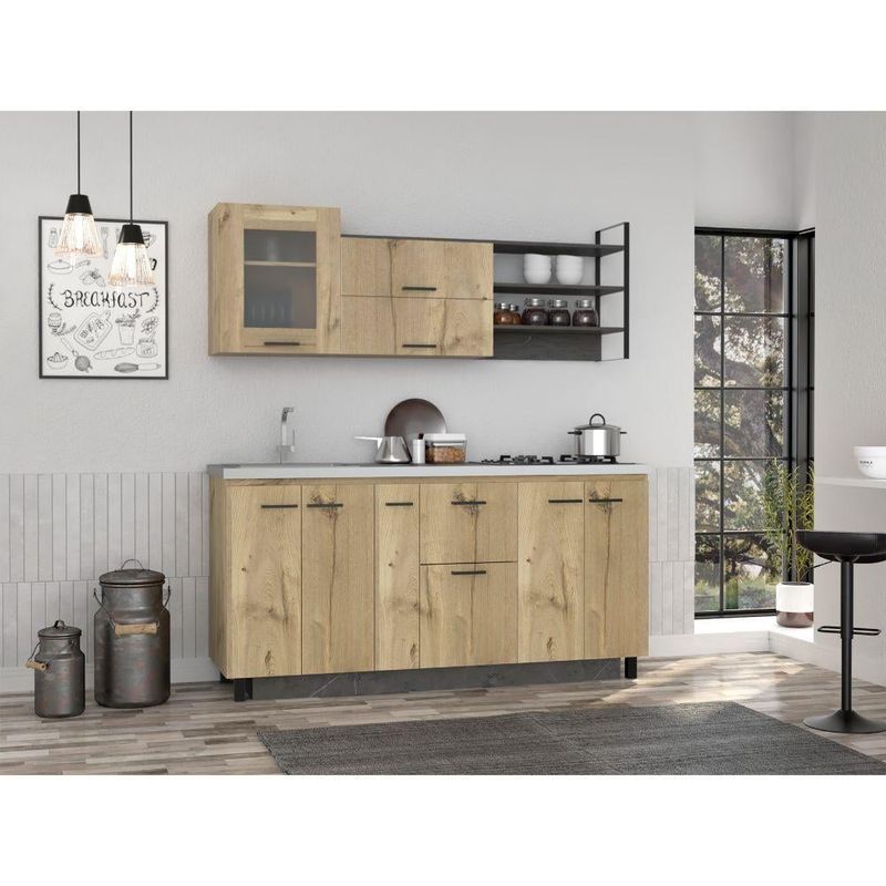 RTA DESIGN - Cocina Integral Zibia Café Claro y Piedra Incluye Mesón Izquierdo  ZF