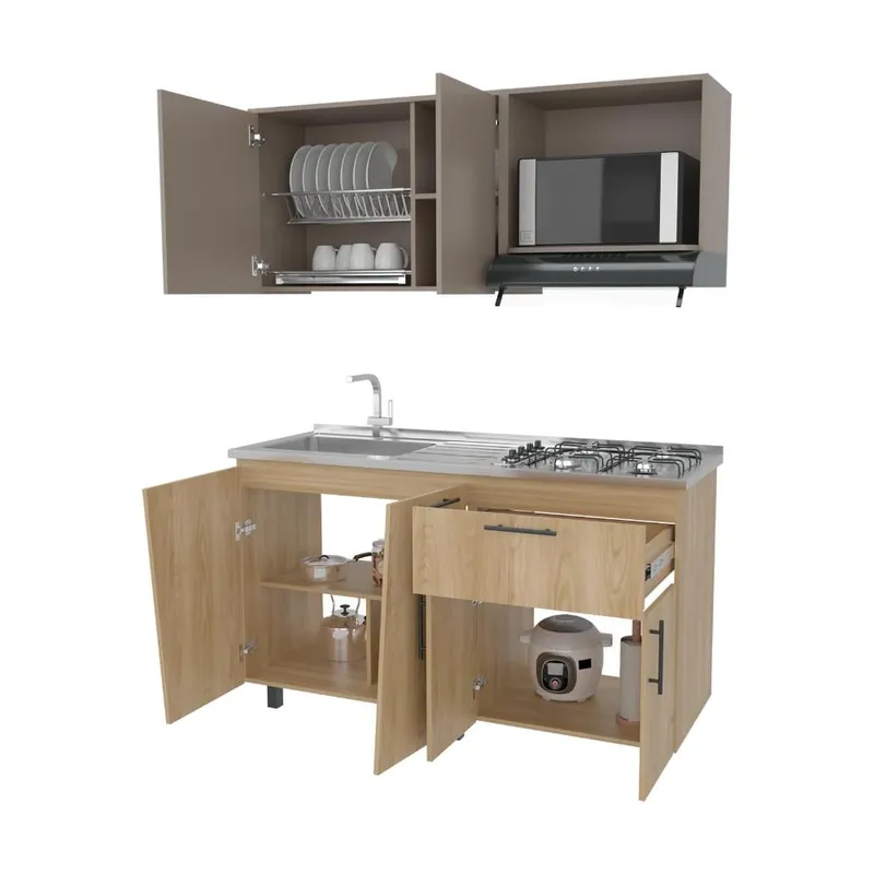 RTA DESIGN - Cocina Integral Emilia Fresno Europeo y Taupe Incluye Mesón izquierdo