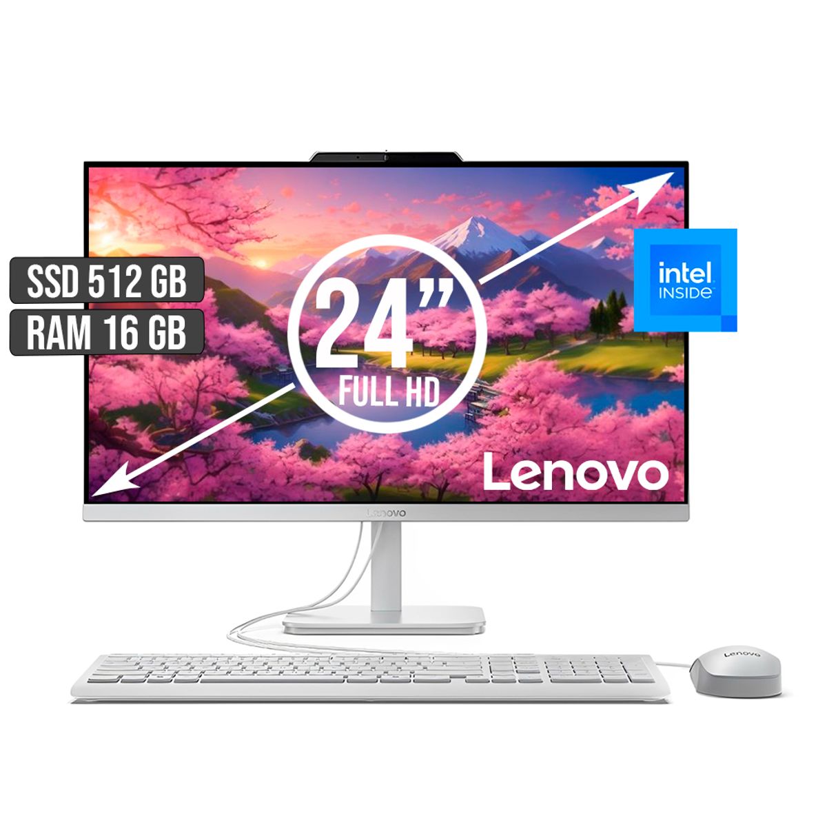 LENOVO - TODO EN UNO LENOVO INTEL N100 SSD 512GB RAM 16GB LED 24 FULL HD