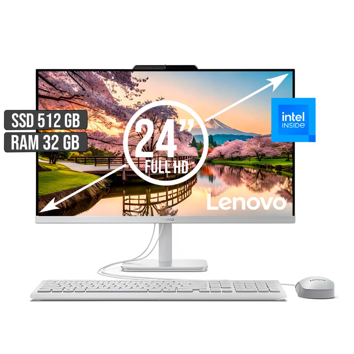 LENOVO - TODO EN UNO LENOVO INTEL N100 SSD 512GB RAM 32GB LED 24 FULL HD