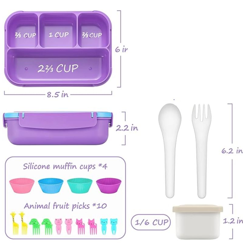 GENERICO - Lonchera Bento Con 4 Compartimentos, Recipiente Para Salsa,