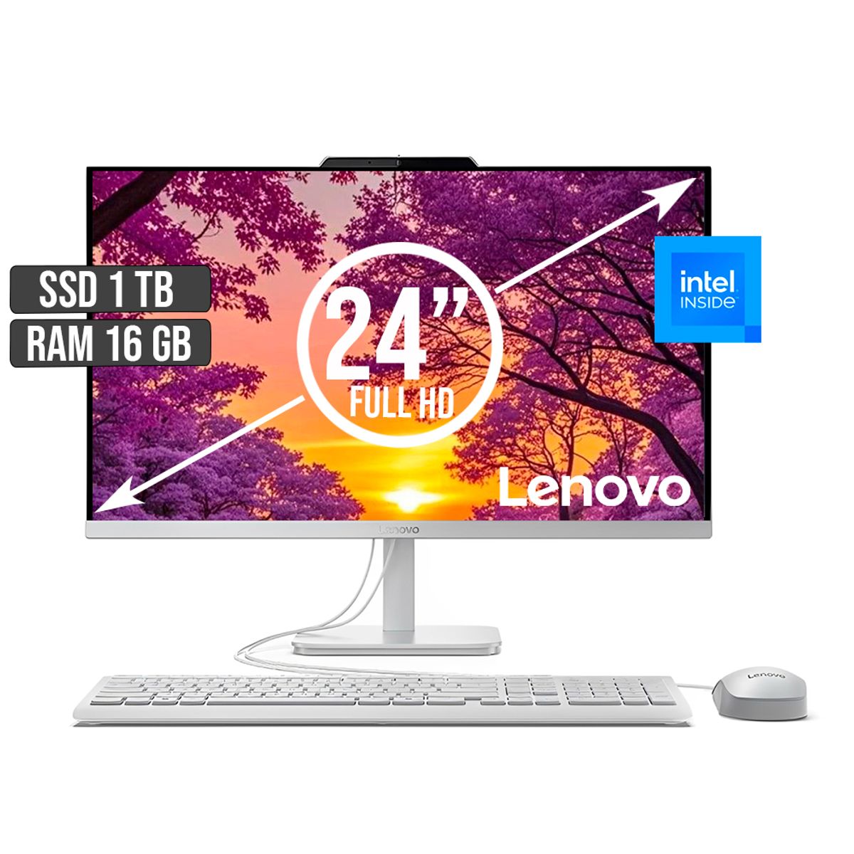 LENOVO - TODO EN UNO LENOVO INTEL N100 SSD 1TB RAM 16GB LED 24 FULL HD BLANCO