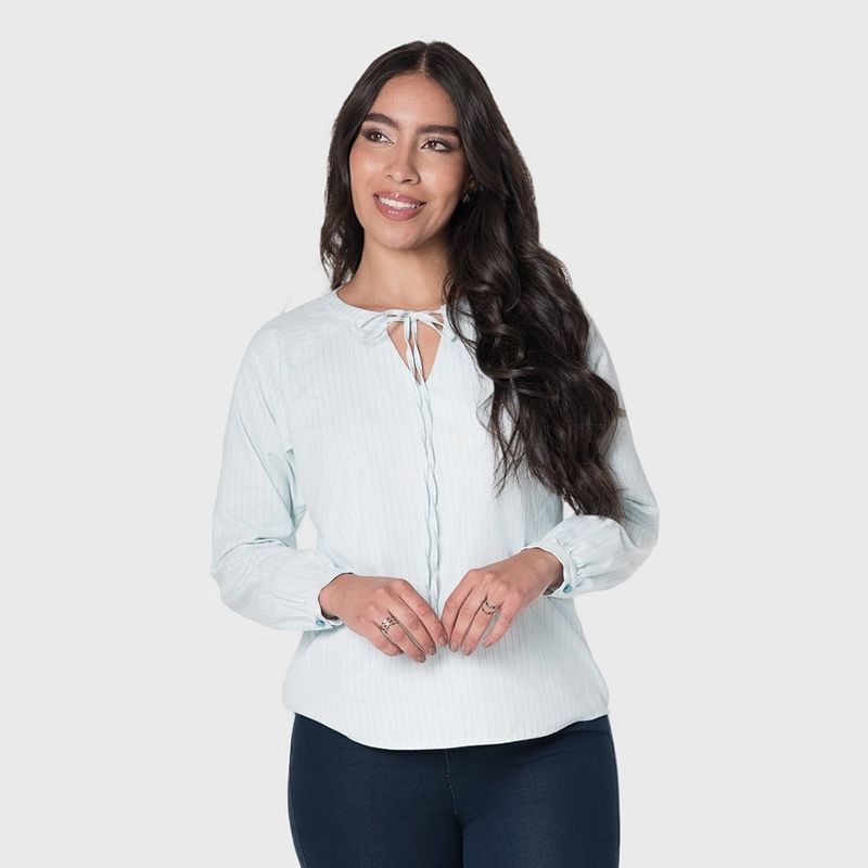 LEC LEE - Blusa Cuello Neru con Abertura - Verde Claro