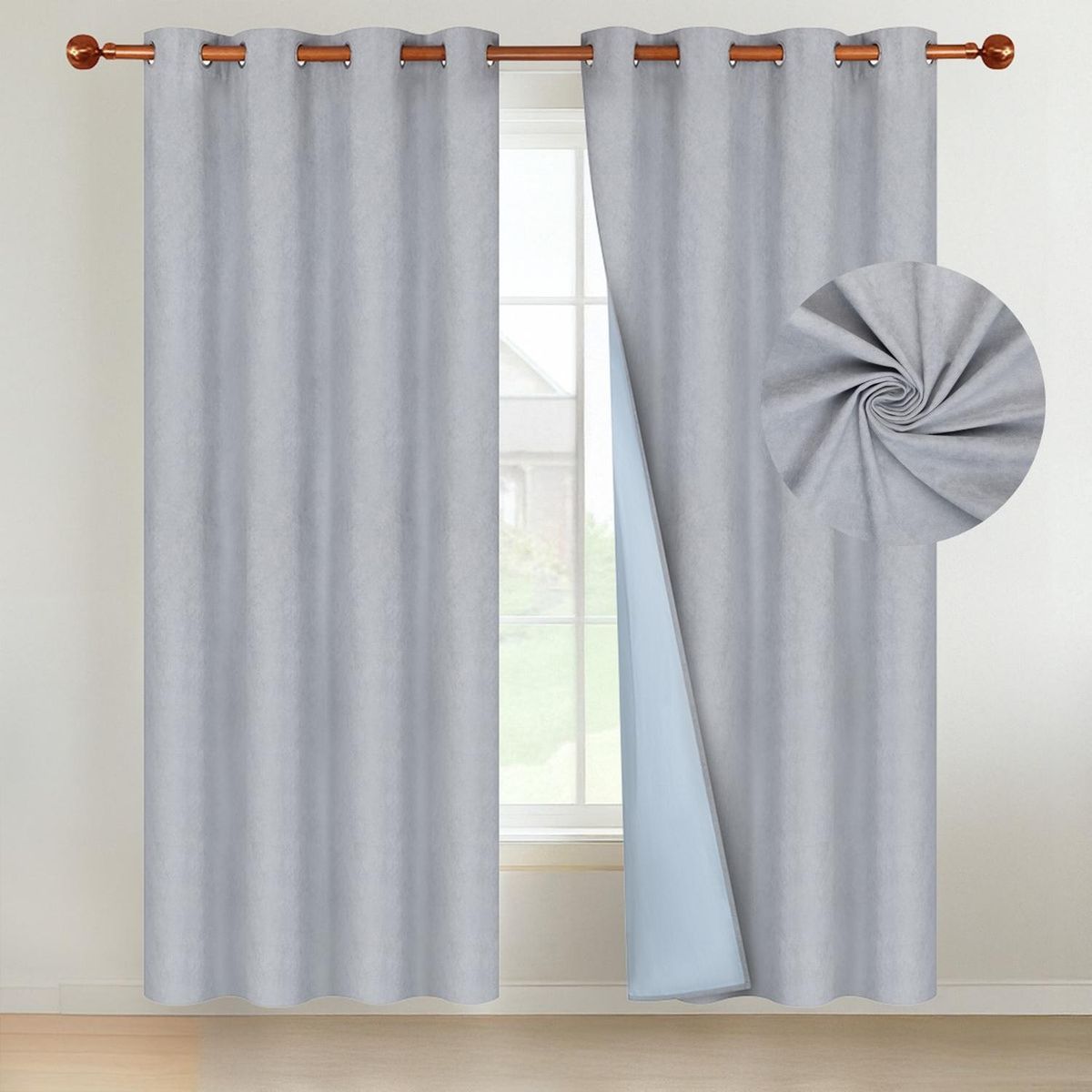 CASATUA - Cortina 100% Blackout CasaTua Terciopelo 2 Paños 135x220 - Gris