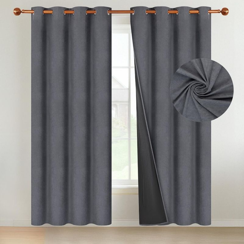 CASATUA - Cortina 100% Blackout CasaTua Terciopelo 2 Paños 135x220 - Gris oscuro