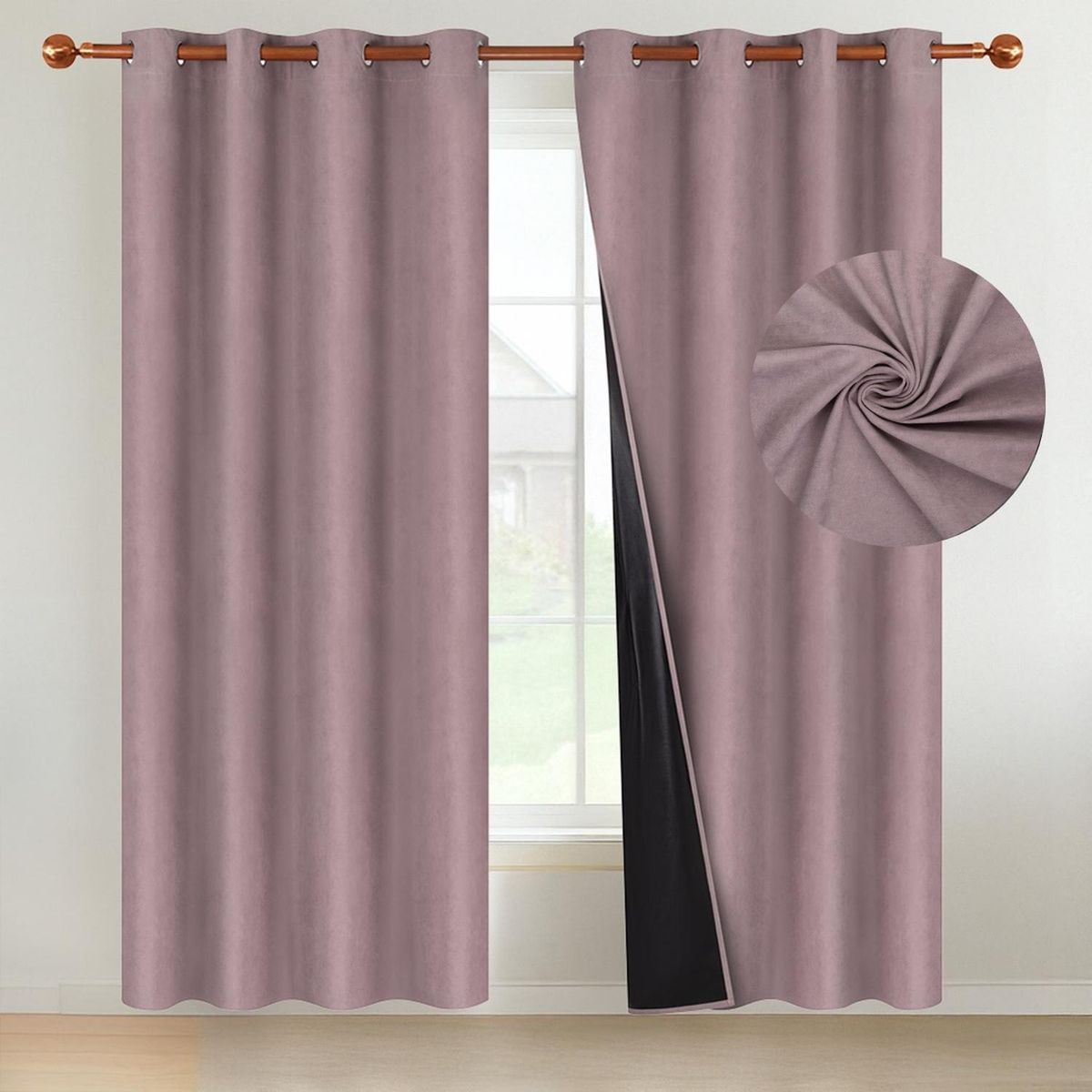 CASATUA - Cortina 100% Blackout CasaTua Terciopelo 2 Paños 135x220 - Rosa