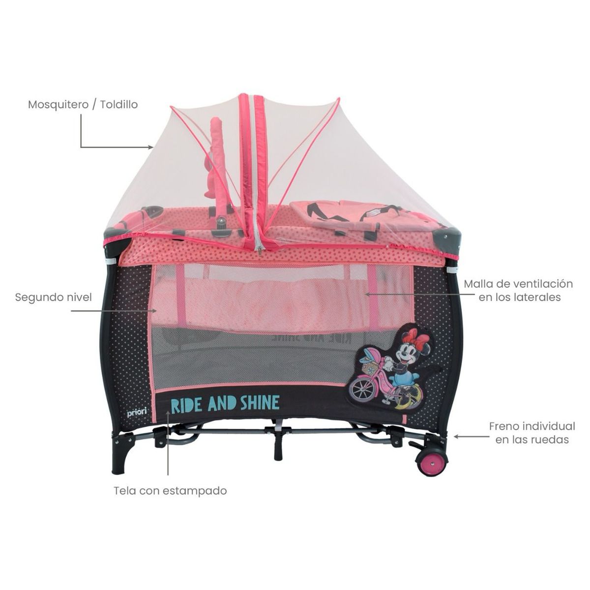 MAXIBABY - Cuna Corral Para Bebe Mecedora Toldillo 2nivel Cambiador