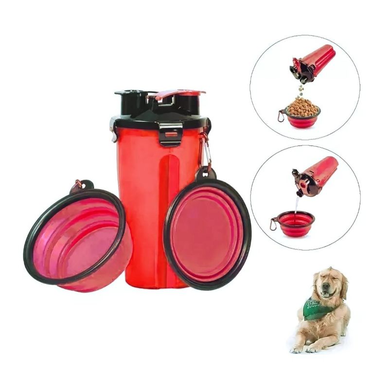 GENERICO - Termo Bebedero Comedero Mascotas Perro Portátil + Plato 2en1