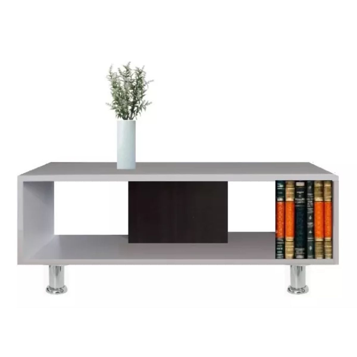 GENERICO - Mesa Auxiliar Sujeta Libros Mesa De Centro Color Blanco y Wengue