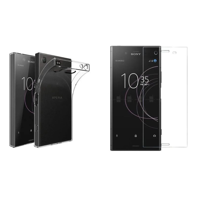 GENERICO - Funda Goma Transparente + Vidrio Templado Sony Xperia XZ1