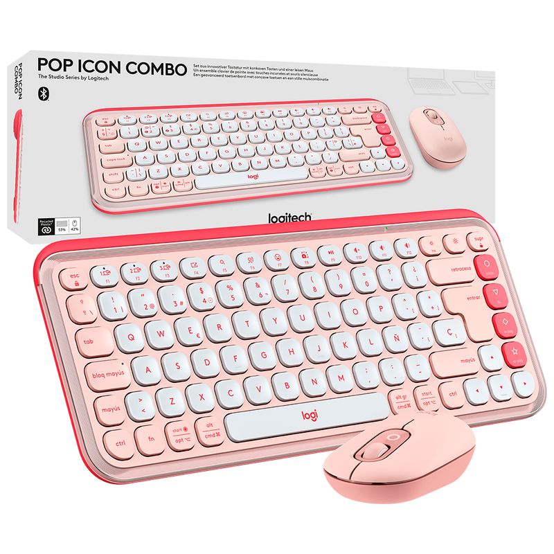 LOGITECH - Combo Teclado Y Mouse Logitech POP ICON Rosa & Blanco Español