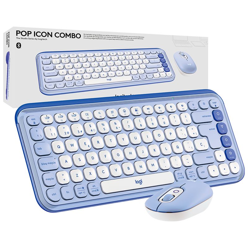 LOGITECH - Combo Teclado Y Mouse Logitech POP ICON Lila & Blanco Español
