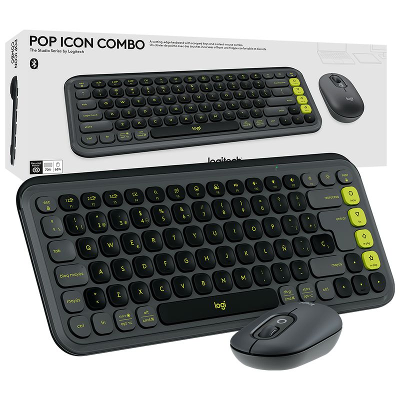 LOGITECH - Combo Teclado Y Mouse Logitech POP ICON Grafito & Verde Español