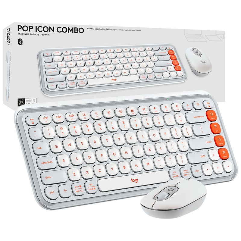 LOGITECH - Combo Teclado Y Mouse Logitech POP ICON Blanco & Naranja Español