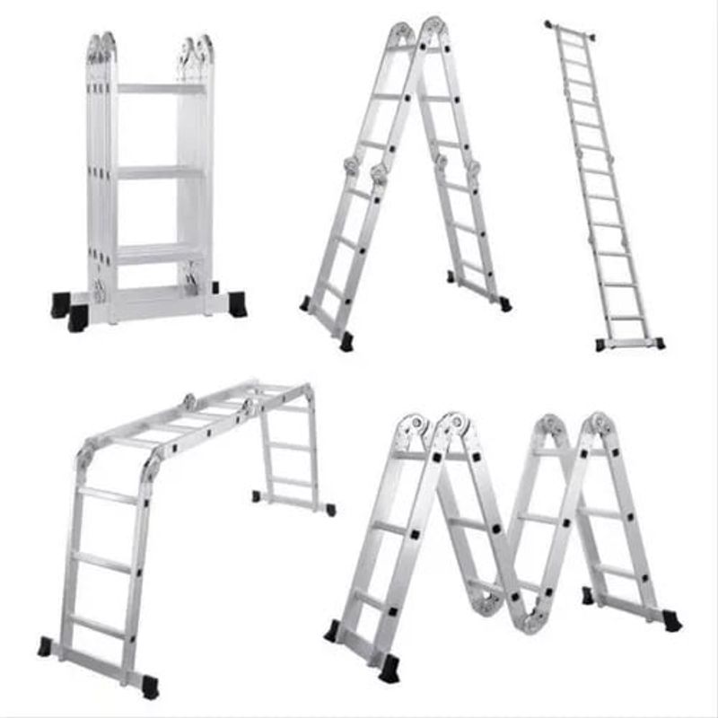 GENERICO - Escalera Plegable Multifuncional De 12 Pasos En Aluminio Color Plateado