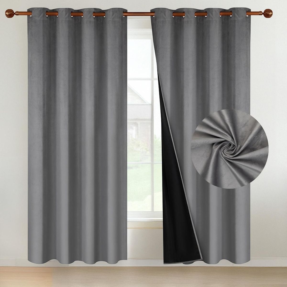 CASATUA - Cortina Blackout CasaTua Terciopelo Velvet 2 Paños 135x220 - Gris