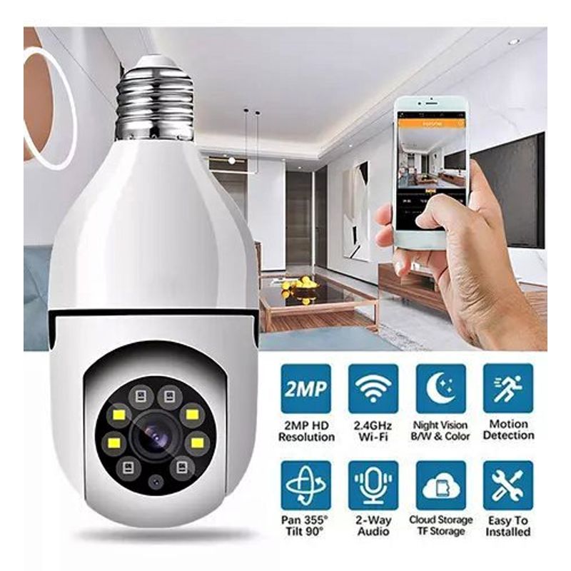 AWEI - Camara Tipo Bombillo Vision Nocturna Wifi 360 Robotica