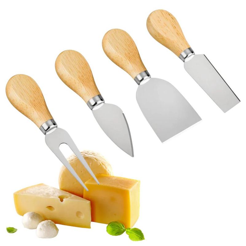GENERICO - Juego De Cuchillos Para Queso Acero Inoxidable Mango Madera