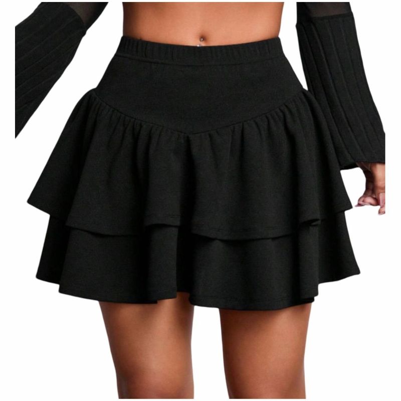 RAINBOW MODA - Falda de Mujer Corta Negra Doble Capa Faldas Capas Boleros Dama