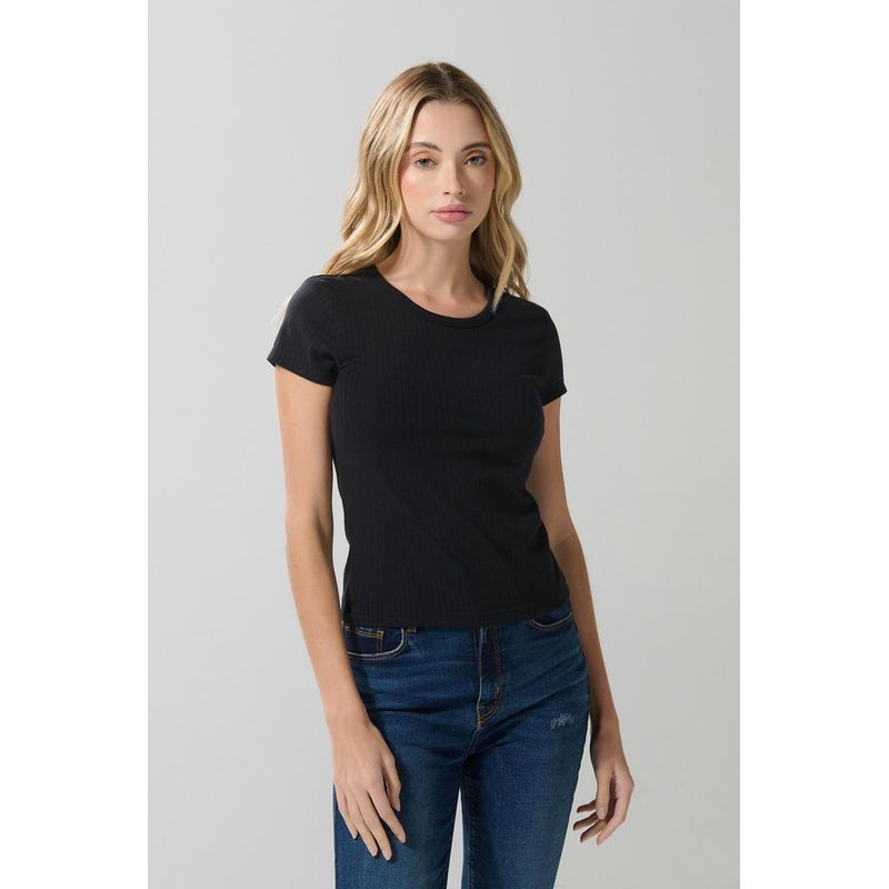 KOAJ - KOAJ Camiseta unicolor en rib texturizada con manga corta Mujer