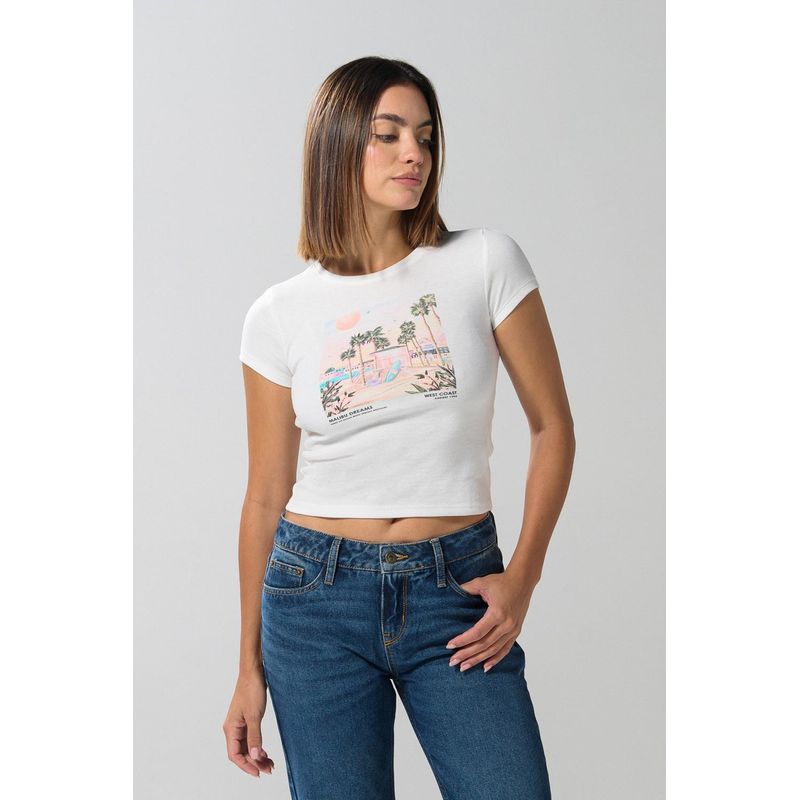 KOAJ - KOAJ Camiseta unicolor con diseño de paisaje y manga corta en  MUJER