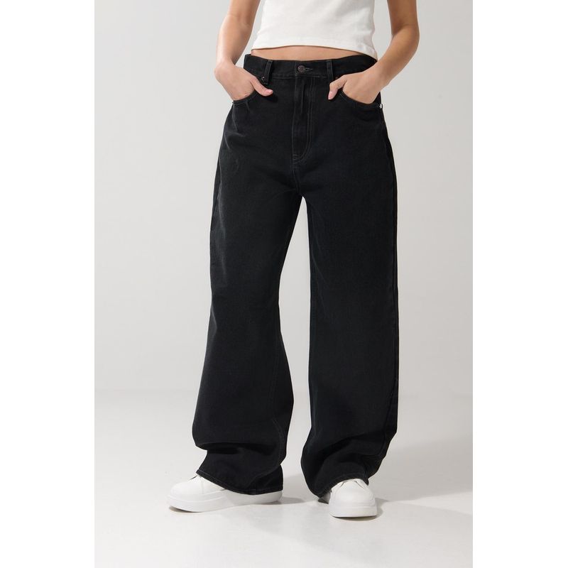 KOAJ - KOAJ Jean tiro medio baggy gris intenso con bota ancha MUJER