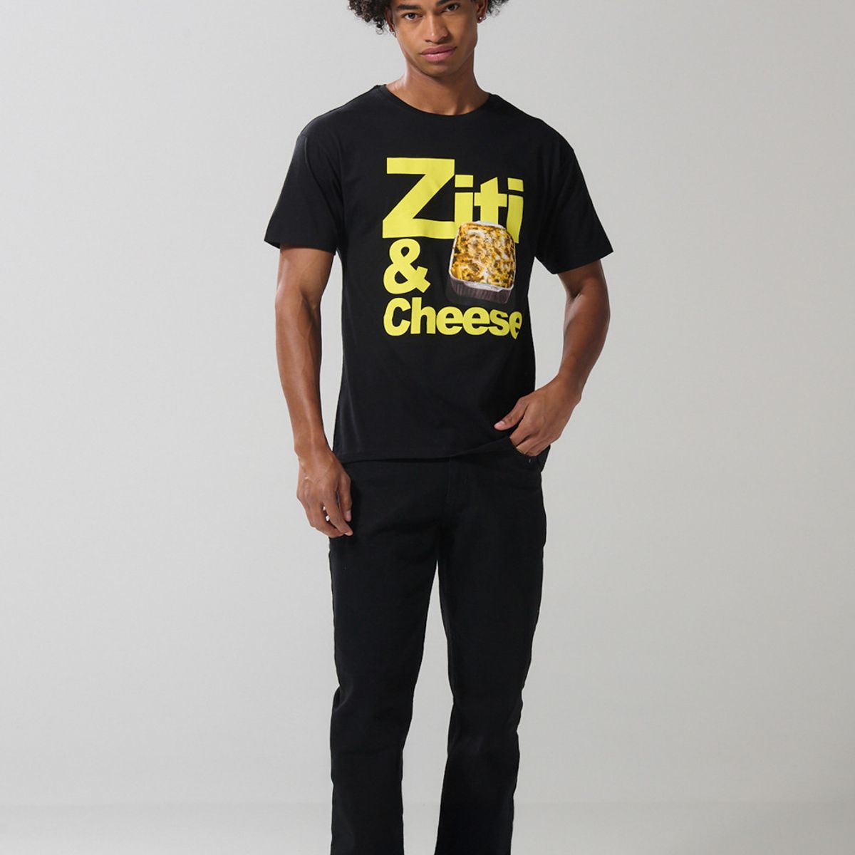 KOAJ - KOAJ Camiseta negra cuello redondo con diseño de comida Hombre