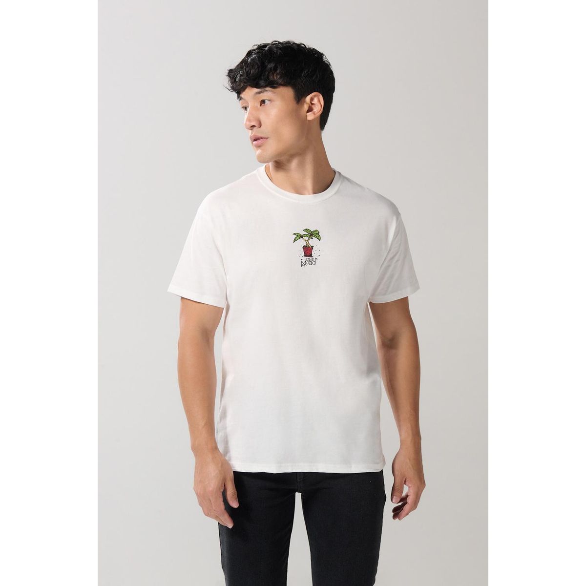 KOAJ - KOAJ Camiseta manga corta crema con diseño de playa Hombre