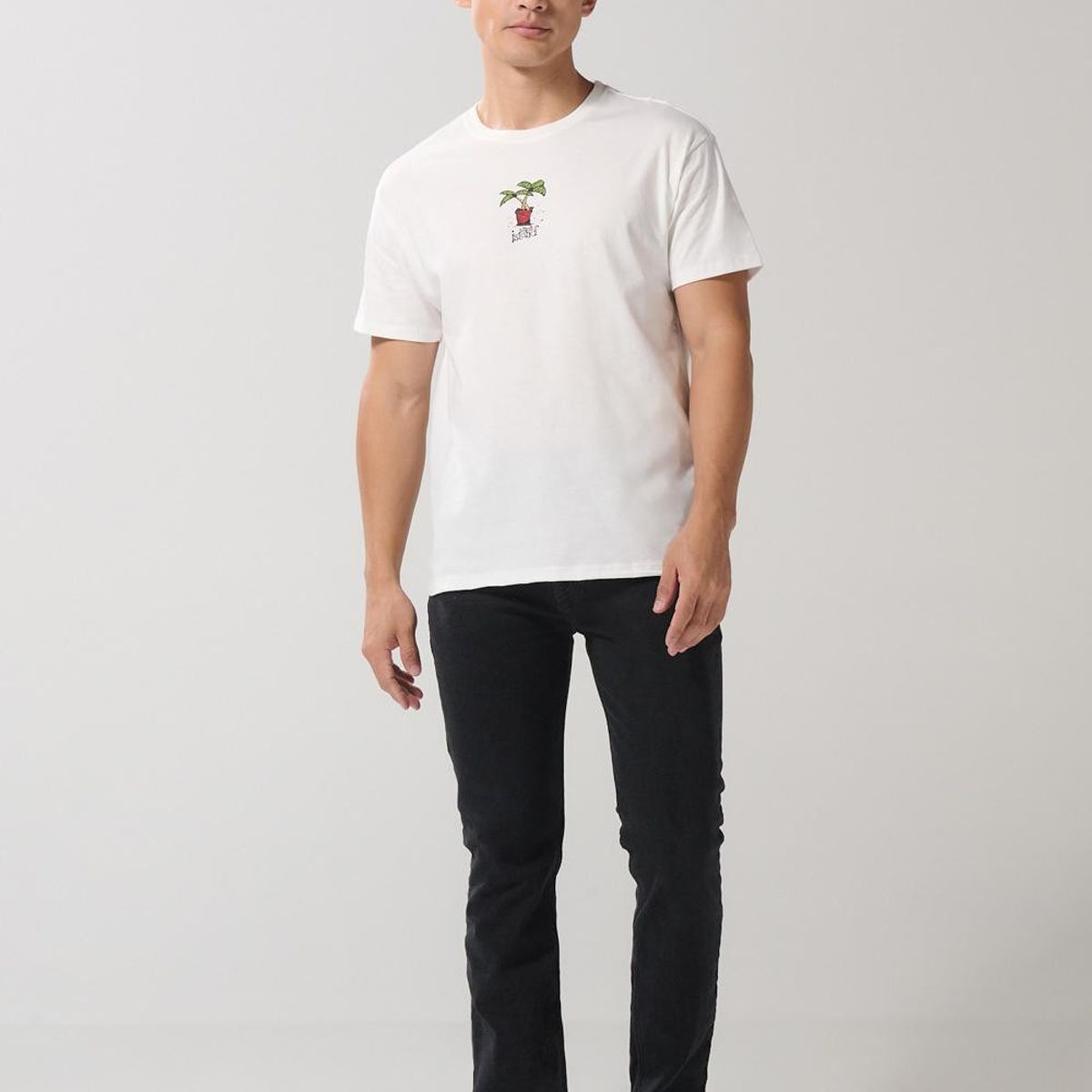 KOAJ - KOAJ Camiseta manga corta crema con diseño de playa Hombre