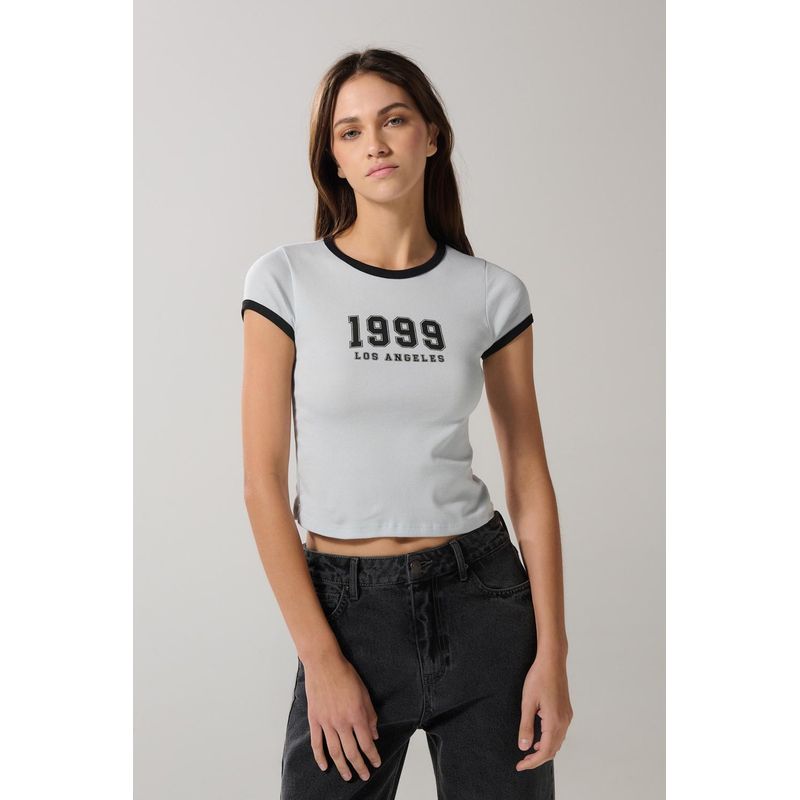 KOAJ - KOAJ Camiseta en tela acanalada, cuello redondo y manga cort Mujer