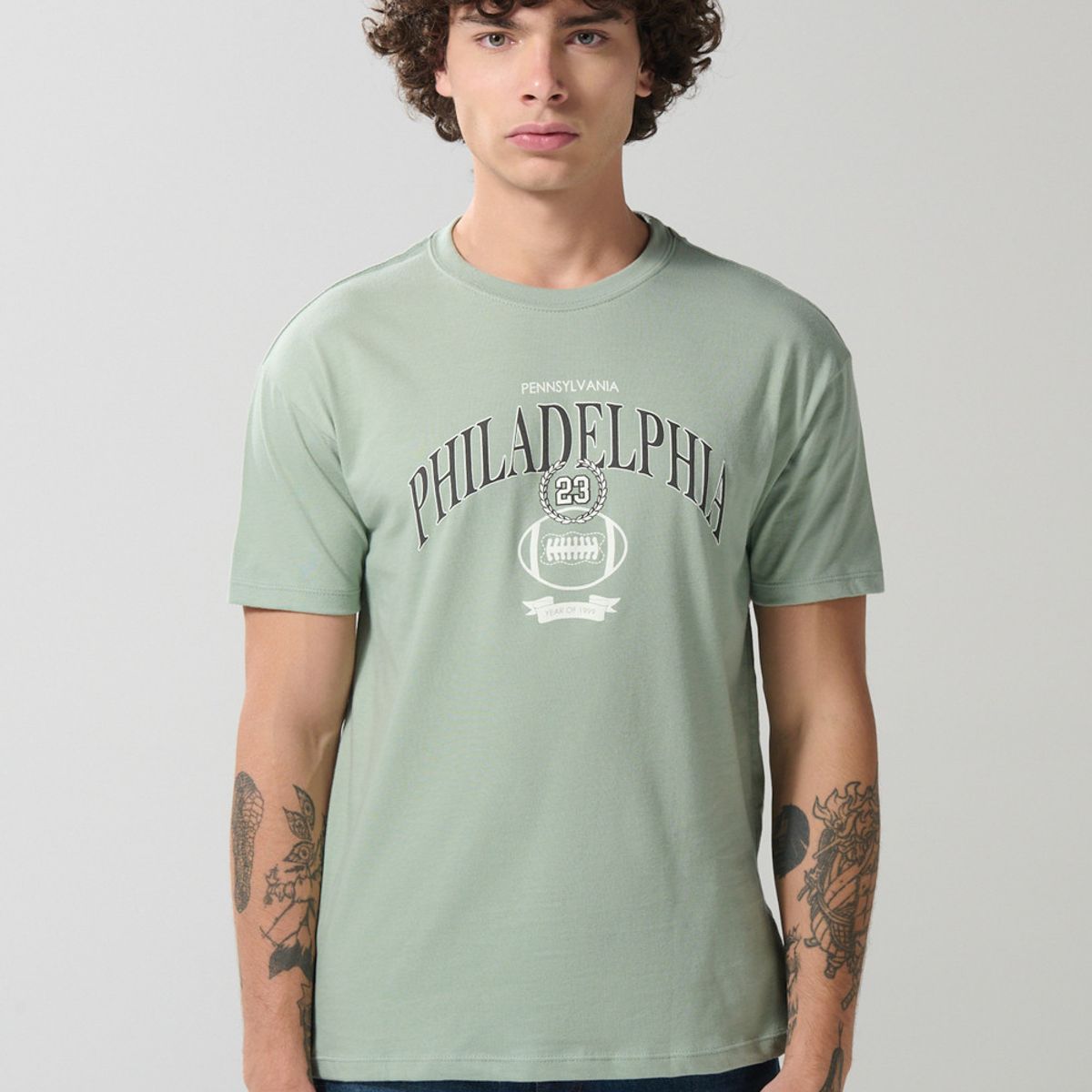 KOAJ - KOAJ Camiseta verde clara college en algodón manga corta Hombre