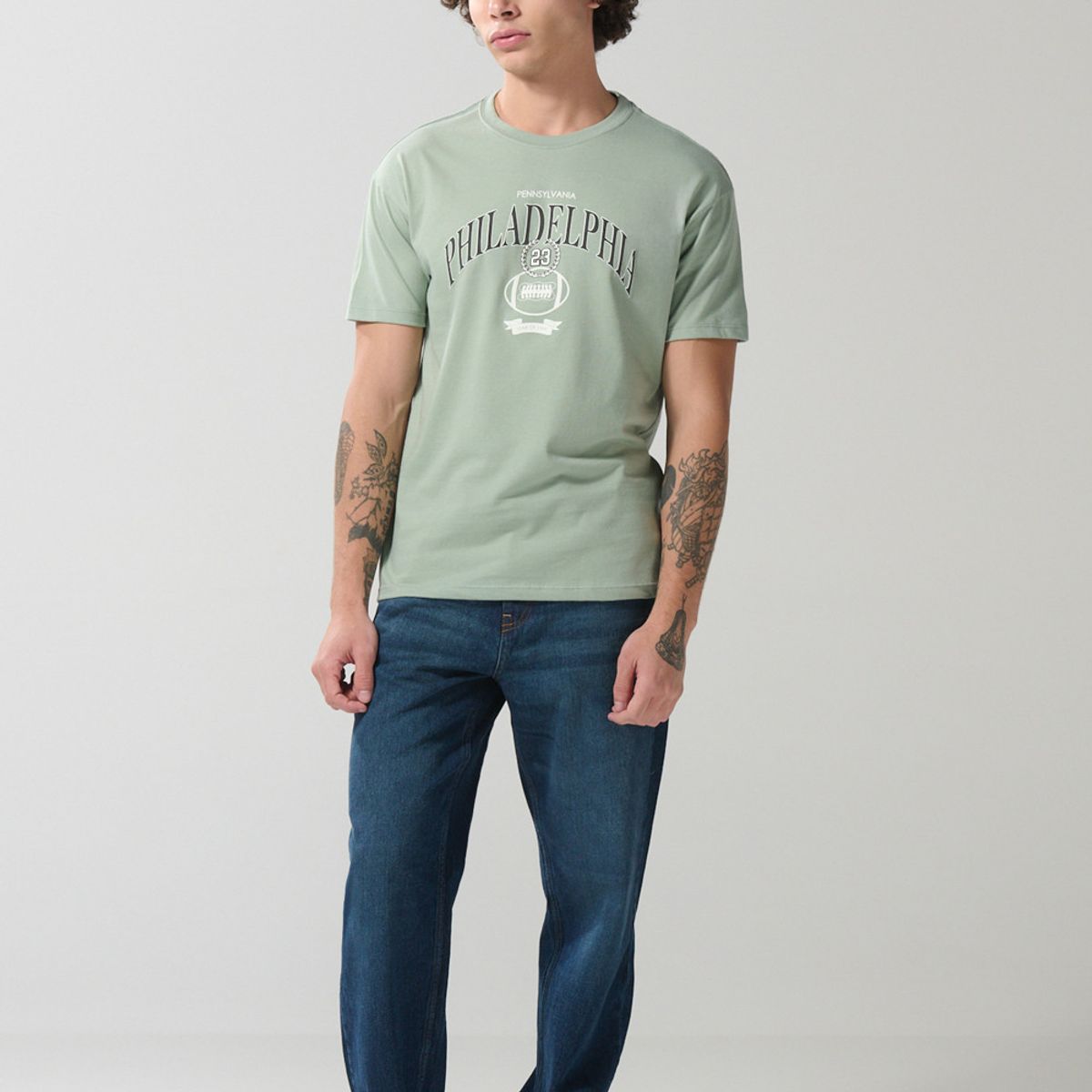 KOAJ - KOAJ Camiseta verde clara college en algodón manga corta Hombre