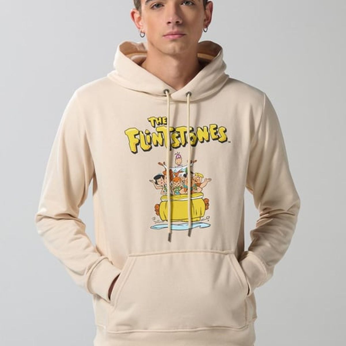 KOAJ - KOAJ Buzo kaki claro con arte de Los Picapiedra y capota Hombre