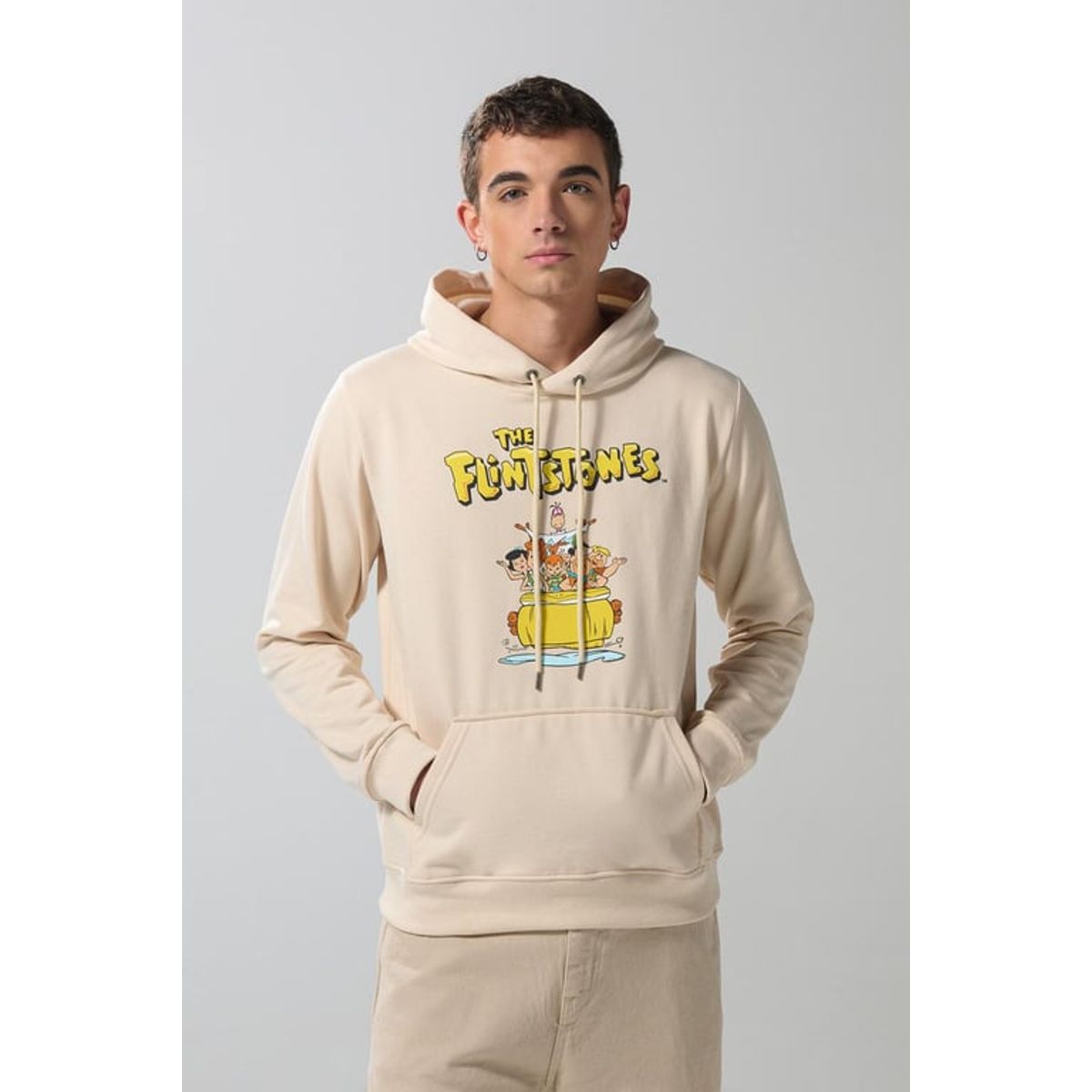 KOAJ - KOAJ Buzo kaki claro con arte de Los Picapiedra y capota Hombre