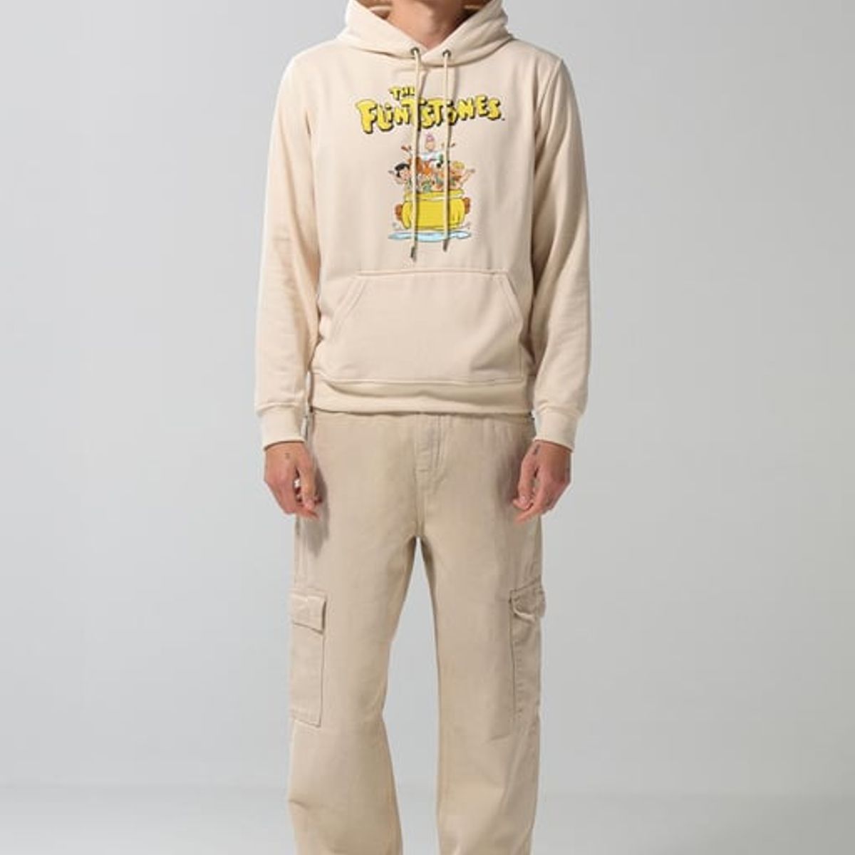 KOAJ - KOAJ Buzo kaki claro con arte de Los Picapiedra y capota Hombre