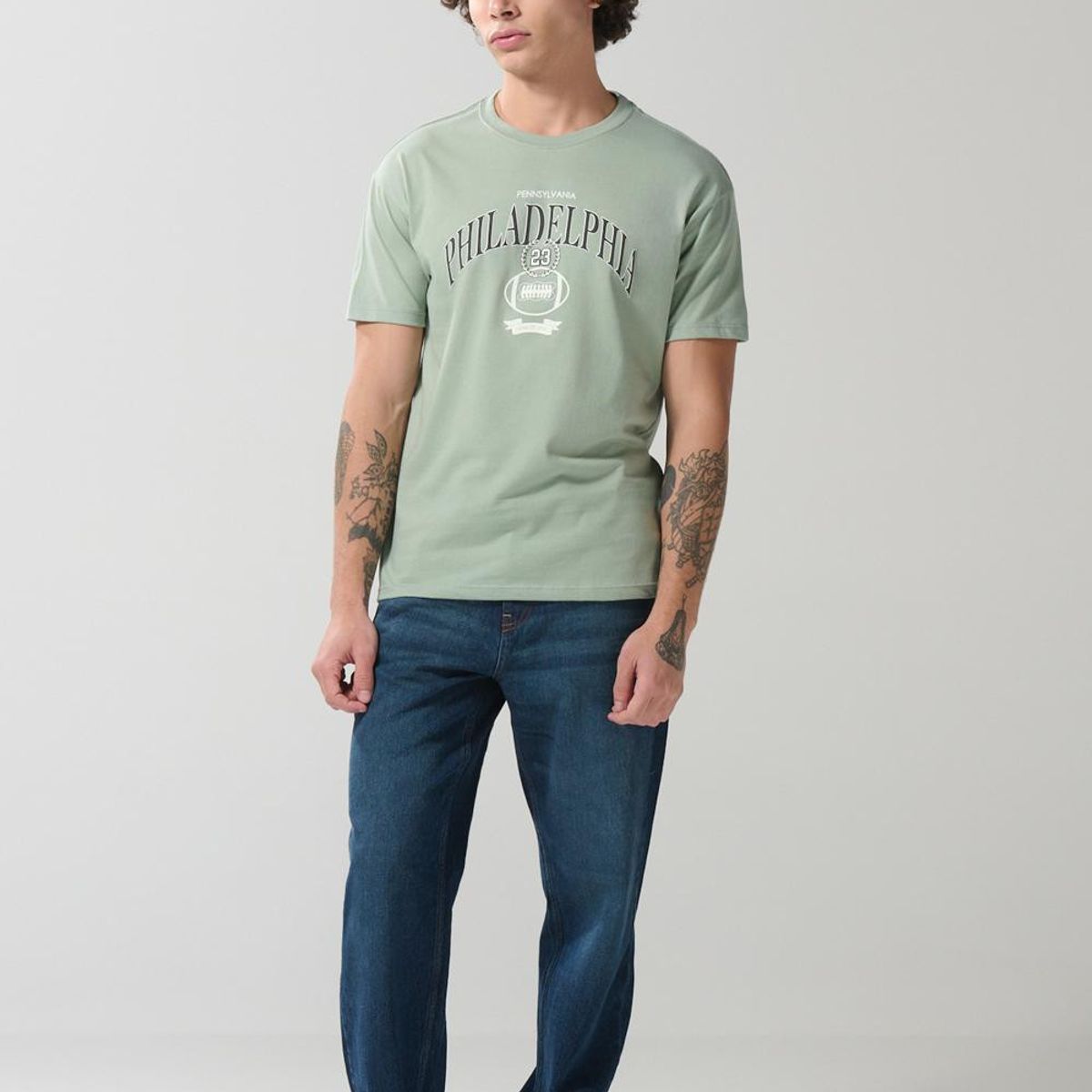 KOAJ - KOAJ Camiseta verde clara college en algodón manga corta Hombre