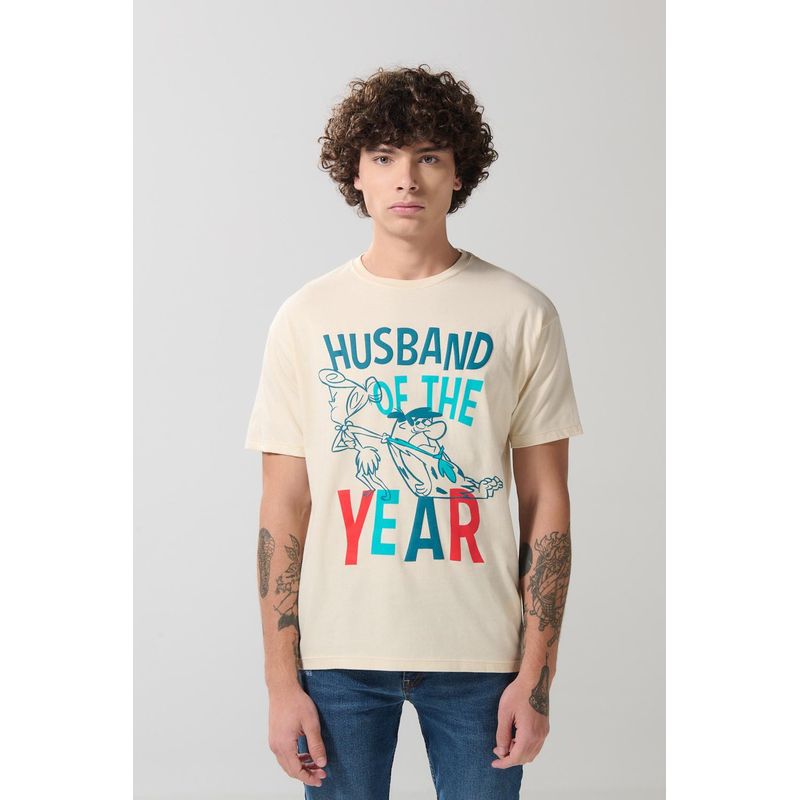 KOAJ - KOAJ Camiseta de Los Picapiedra manga corta kaki clara Hombre