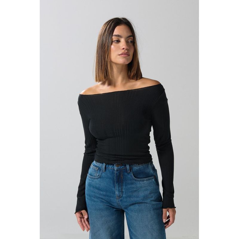 KOAJ - KOAJ Camiseta manga larga cuello bandeja con miinifilete MUJER