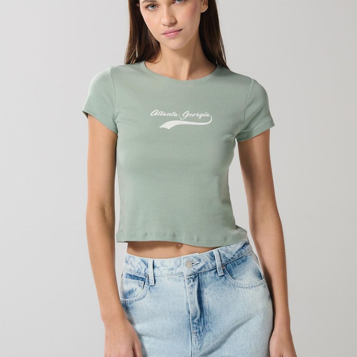 KOAJ - KOAJ Camiseta verde clara manga corta con diseño college Mujer