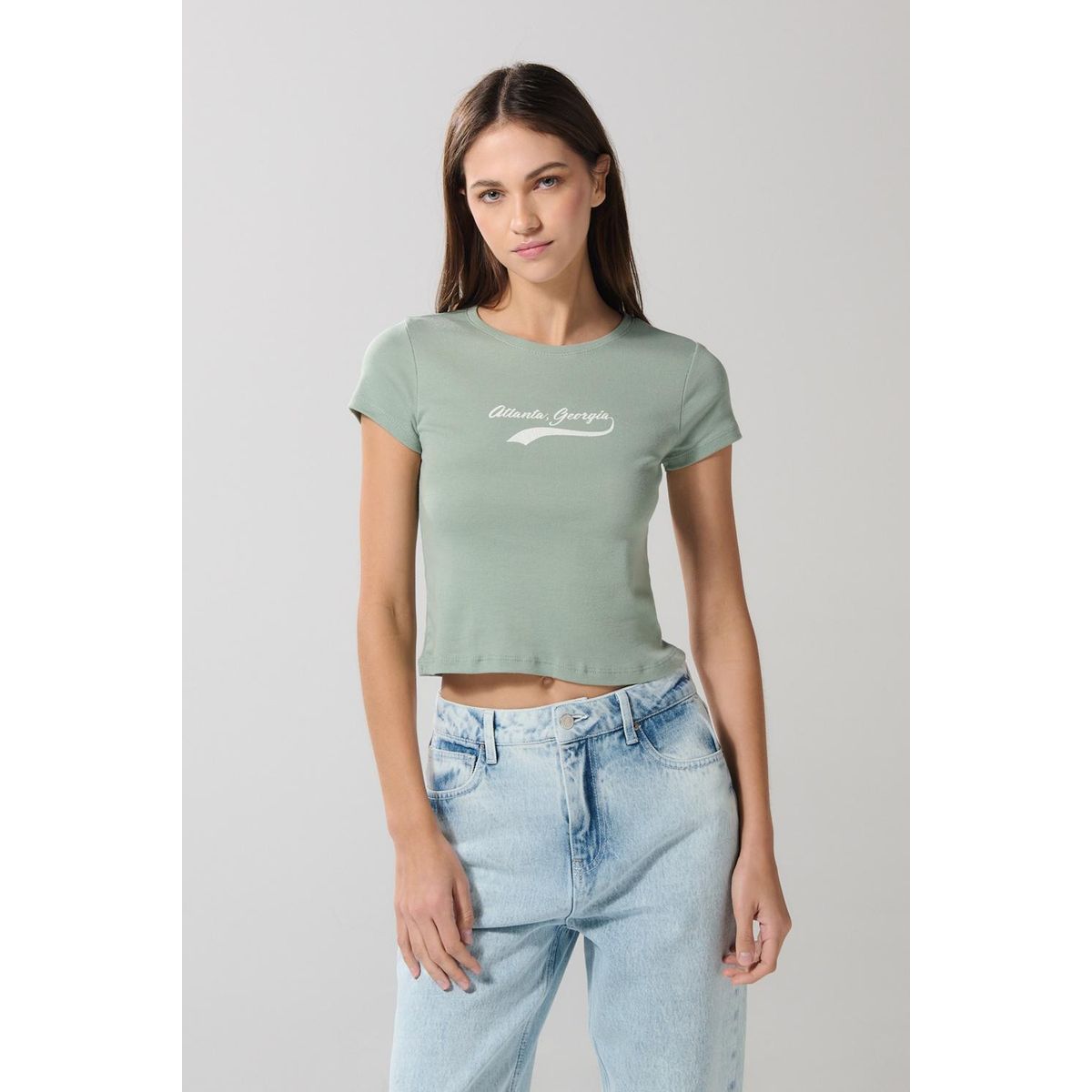 KOAJ - KOAJ Camiseta verde clara manga corta con diseño college Mujer