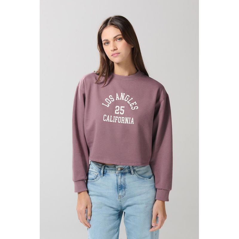 KOAJ - KOAJ Buzo lila claro crop top con estampado college en frente MUJER
