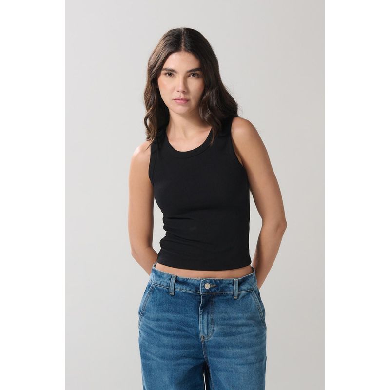 KOAJ - KOAJ Camiseta en rib manga sisa unicolor con texturas MUJER