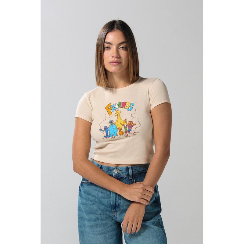 KOAJ - KOAJ Camiseta manga corta en rib con estampado en frente de Pl MUJER
